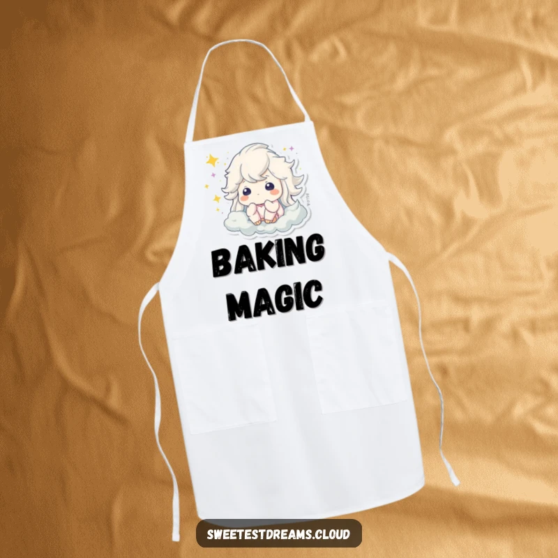 Funny apron illustration of a dreaming character with sparkling dust, perfect for imaginative cooks.