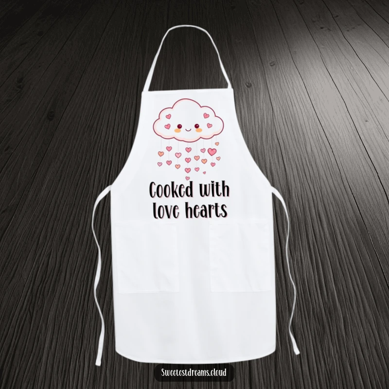 Funny Heart Cloud Apron with a design of a cheerful cloud raining tiny shimmering hearts, adding loving and humorous flair to kitchen activities.