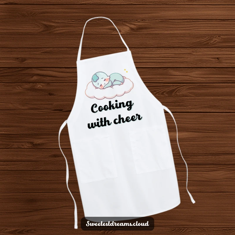 Funny Apron: A character sleeps peacefully on a cloud, smiling, bringing humorous, serene vibes to the kitchen.