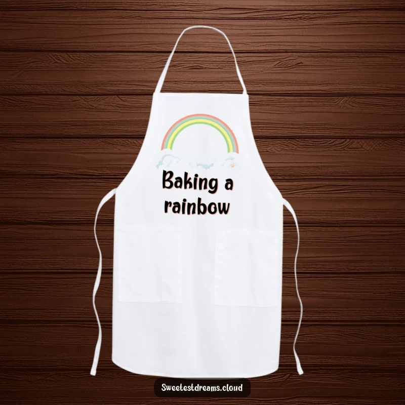 Funny Rainbow Cloud Apron with a design of a gentle rainbow arching over soft clouds, adding hopeful and humorous flair to kitchen activities.