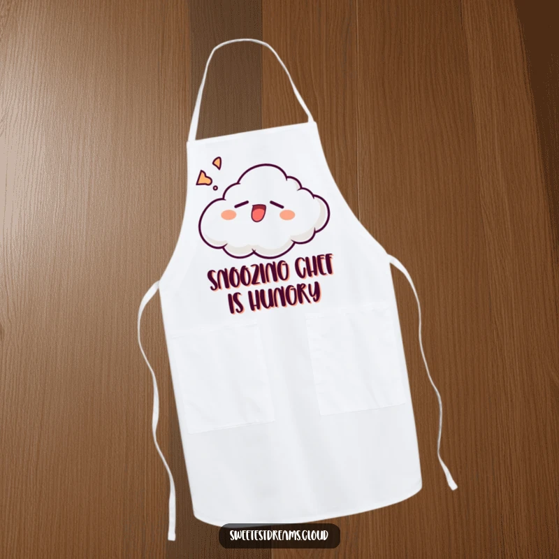 Funny cloud character yawning with a sleepy grin, designed for a humorous and functional apron.