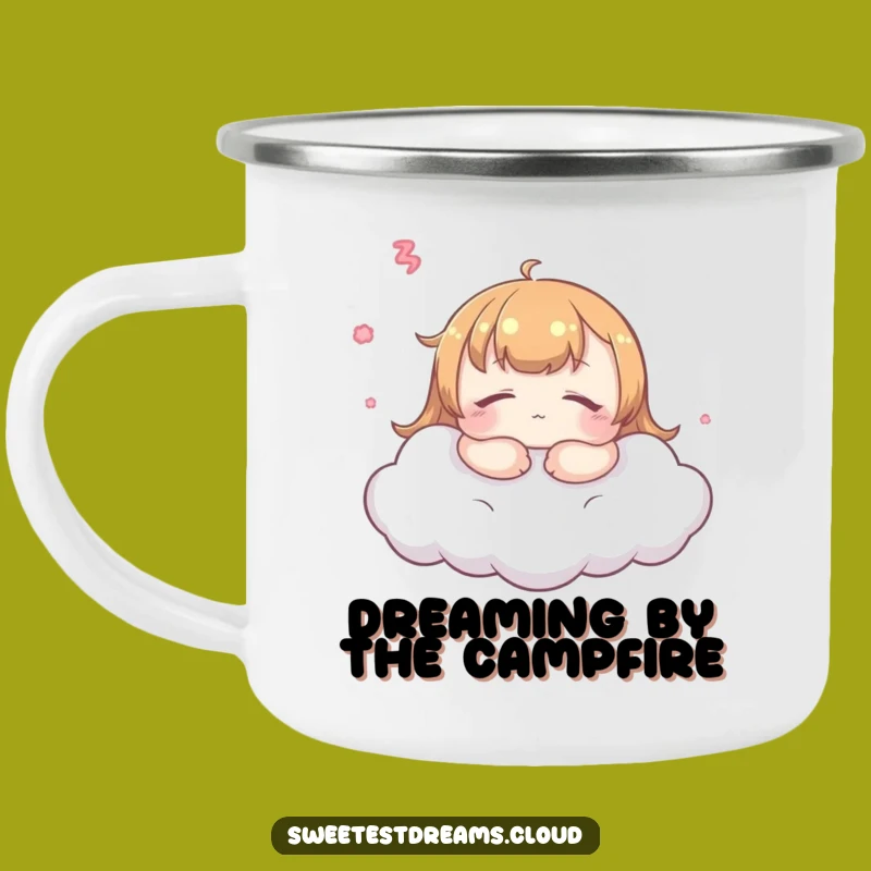 Funny Kawaii Dreamer Camping Mug: Peaceful Cloud Character for Outdoor Serenity