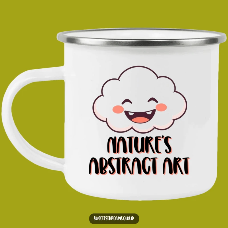 Funny Grinning Cloud Camping Mug: Enjoy Outdoors with Whimsy, Ideal Funny Gift