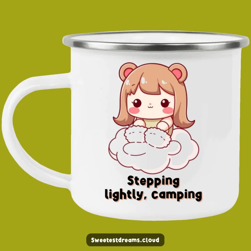 Funny Kawaii Cloud Walker Camping Mug: Slippers Character for Cozy Adventures