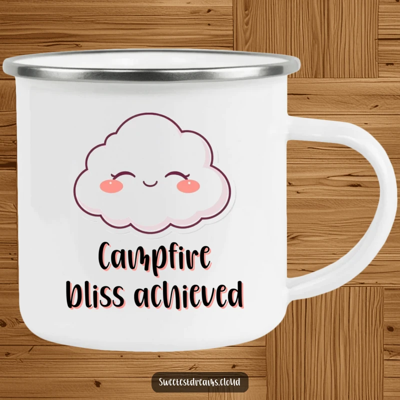 Funny camping mug featuring a serene cloud character floating peacefully with closed eyes.