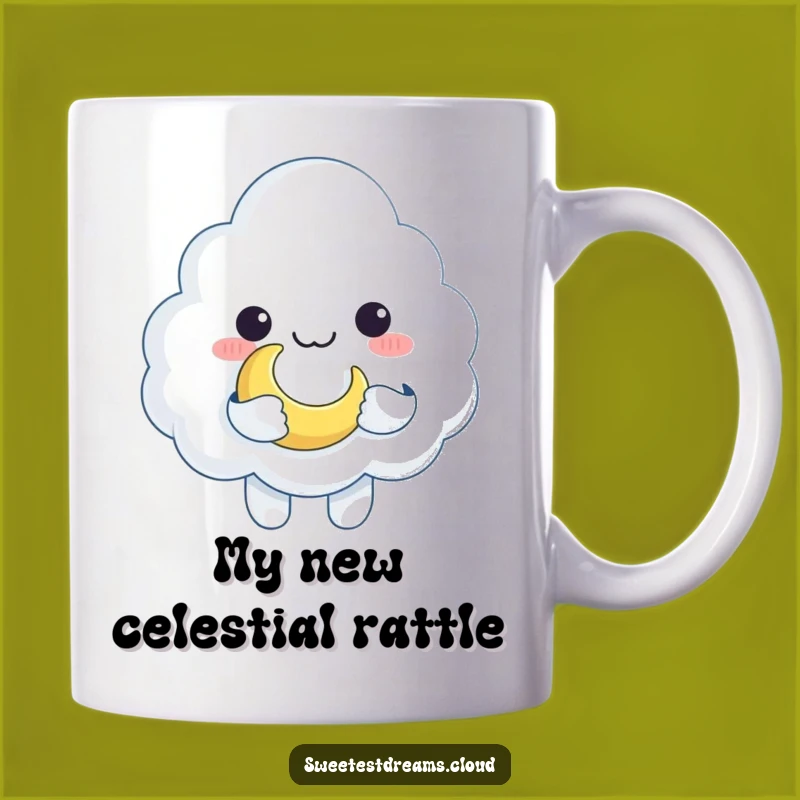 Funny Cloud Holding Moon Mug: Whimsical Celestial Character Gift for Dreamers