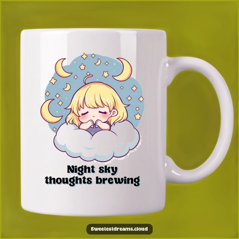 Funny Dreamer Mug: Whimsical Starry Night Character Design, Perfect Funny Gift Idea