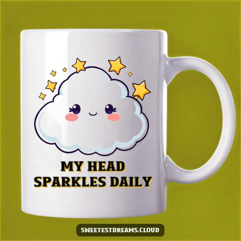 Funny Twinkling Cloud Mug: Whimsical Starry-Eyed Character Gift for Dreamers