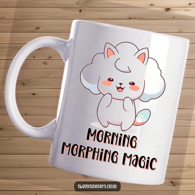 Funny artistic cloud mug showing a cloud character creatively morphing into a playful animal shape.