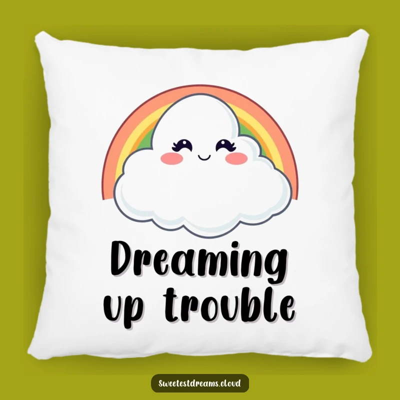 Funny Winking Cloud Pillow: Cozy Mischief & Rainbow Comfort