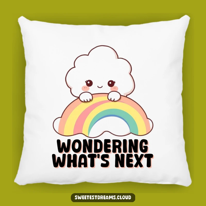 Funny Cloud Peeking Over Rainbow Pillow - Cozy Curious Comfort, Gift Idea