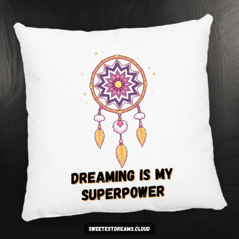 Funny Dream Catcher Pillow with a whimsical stardust and cloud design, providing comfort with a touch of celestial humor and dreamy artistry.