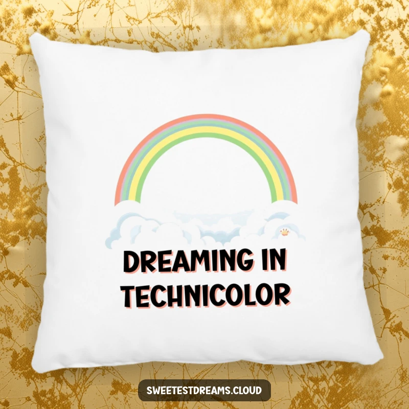 Funny Rainbow Cloud Pillow with a gentle rainbow arching over soft clouds, designed for humorous comfort and serene relaxation.