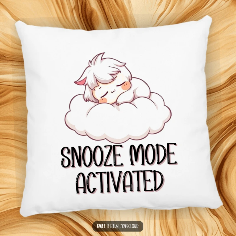 Funny Pillow: Character peacefully napping on a cloud, a soft and funny decorative cushion for ultimate relaxation.