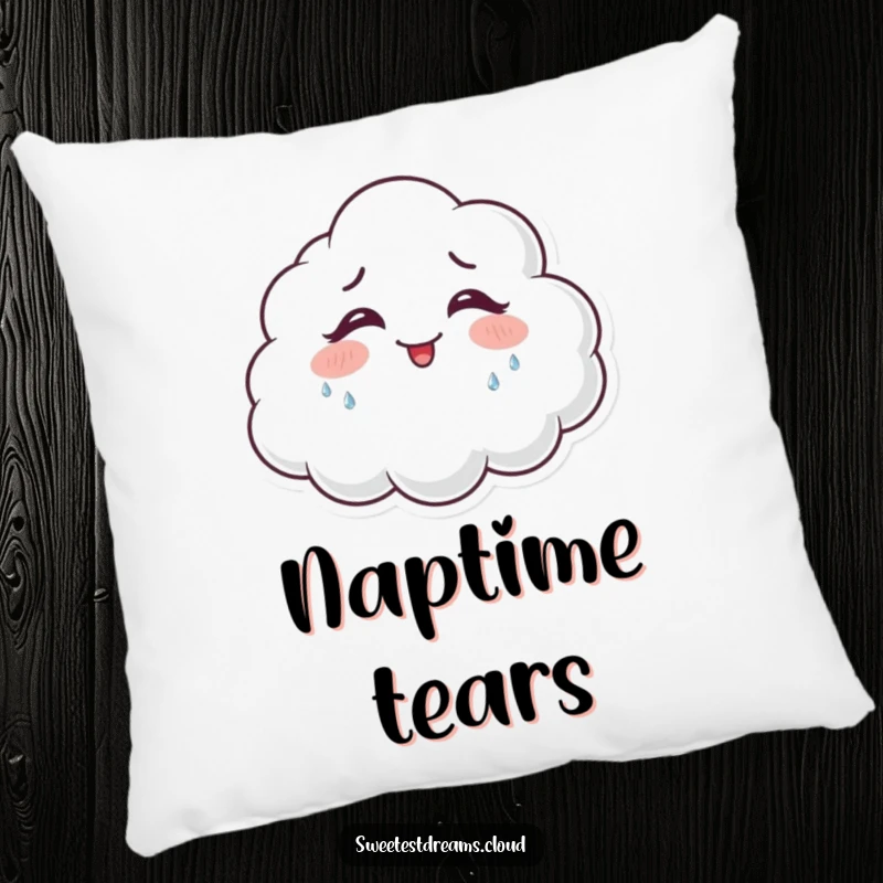 Funny giggling cloud pillow featuring a happy cloud character laughing and shedding sparkling tears, perfect for comfort.