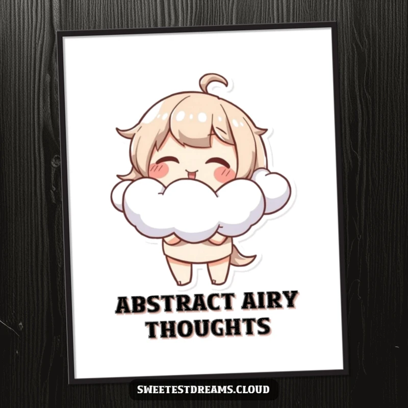 Funny Digital Art Print of a giggling character blowing beautiful, fluffy cloud shapes, perfect for instant home decor.