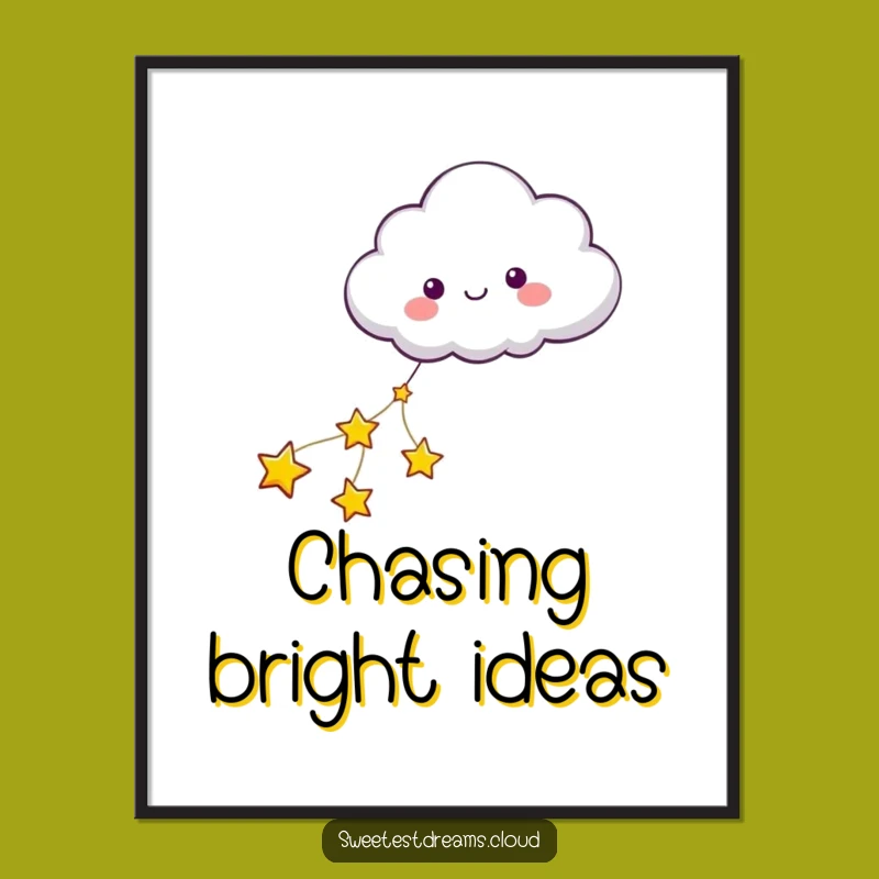 Funny Cloud Pulled by Stars Digital Art - Instant Dreamy Decor, Gift