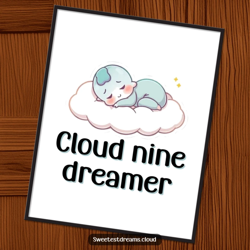 Funny Digital Art: A character sleeps peacefully on a cloud, smiling, offering instant humorous decor and a serene, calm vibe.