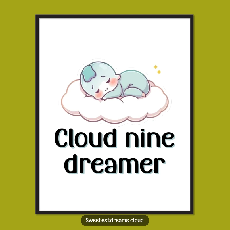 Funny Peaceful Sleeper Digital Art: Smiling Cloud Dreamer, Instant Download Funny Gift