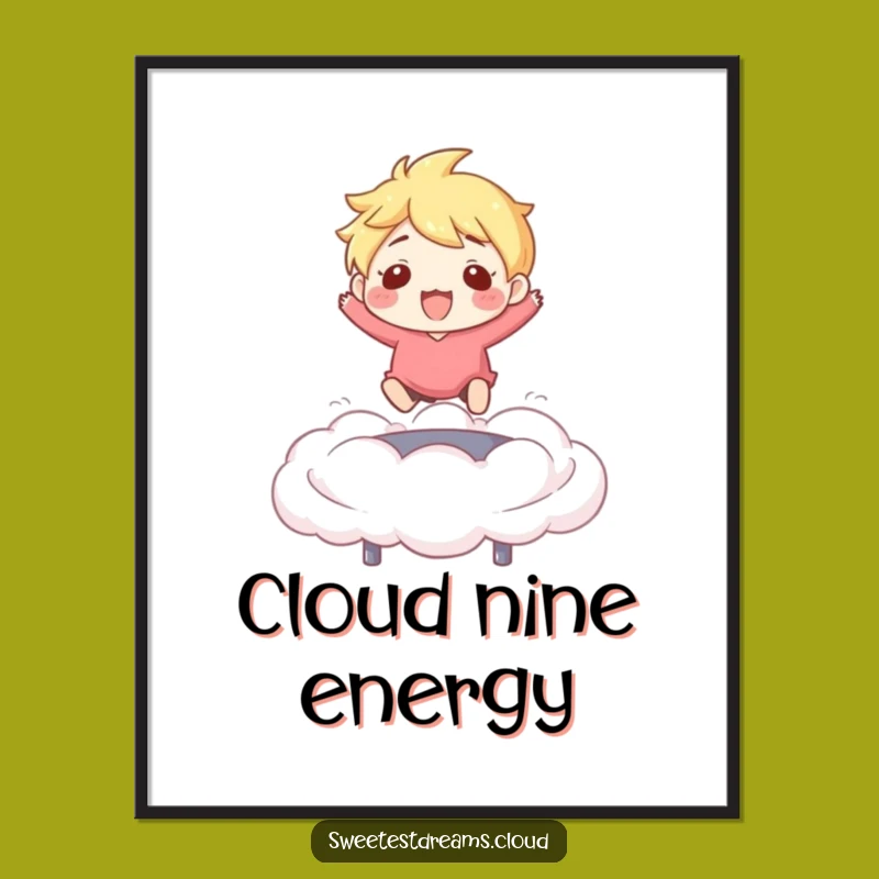 Funny Cloud Trampoline Digital Art: Joyful Character Print, Instant Funny Gift