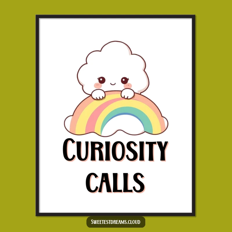 Funny Cloud Peeking Over Rainbow Digital Art - Instant Curious Decor, Gift