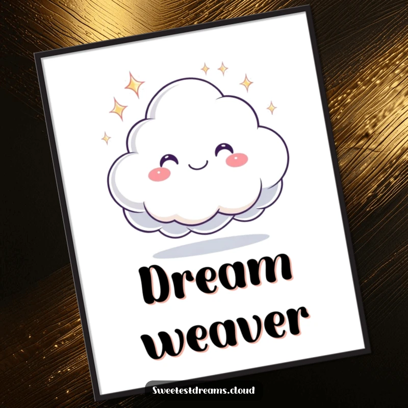 Funny digital art print of a smiling cloud character offering a sparkling dream, perfect for inspiring hope and sweet dreams.