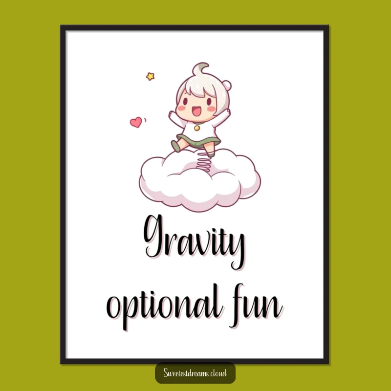 Funny Cloud Bouncer Digital Art: Energetic Character Decor, Perfect Funny Gift