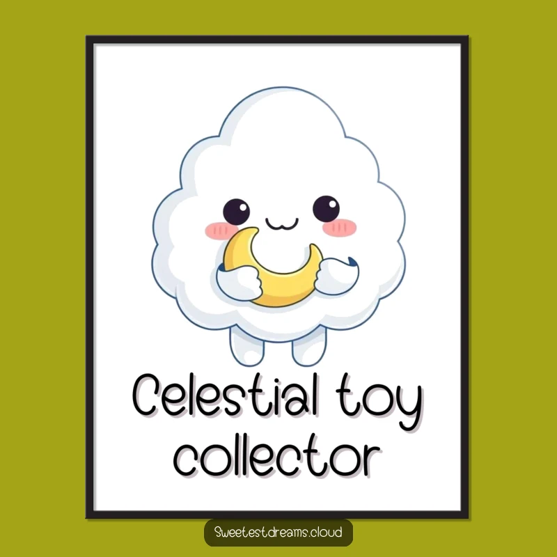 Funny Cloud Moon Toy Digital Art: Whimsical Celestial Print Gift Download