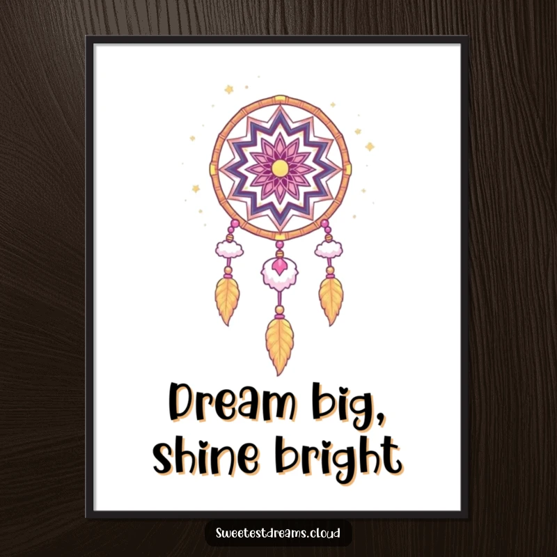 Funny Dream Catcher Digital Art Print showcasing whimsical stardust and soft cloud shapes, ideal for adding a touch of celestial humor to any digital space.