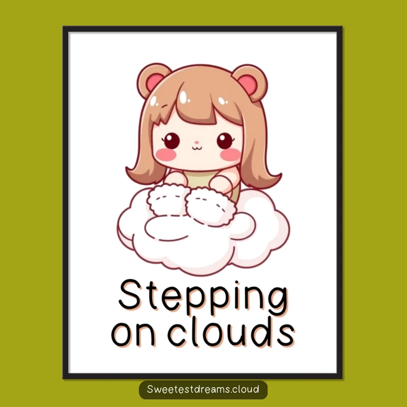 Funny Kawaii Cloud Walker Digital Art: Slippers Character Print for Walls