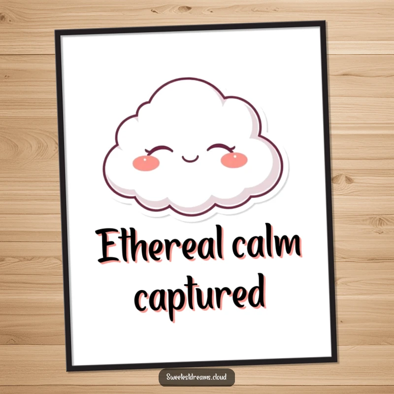 Funny digital art print of a serene cloud character floating peacefully with closed eyes.