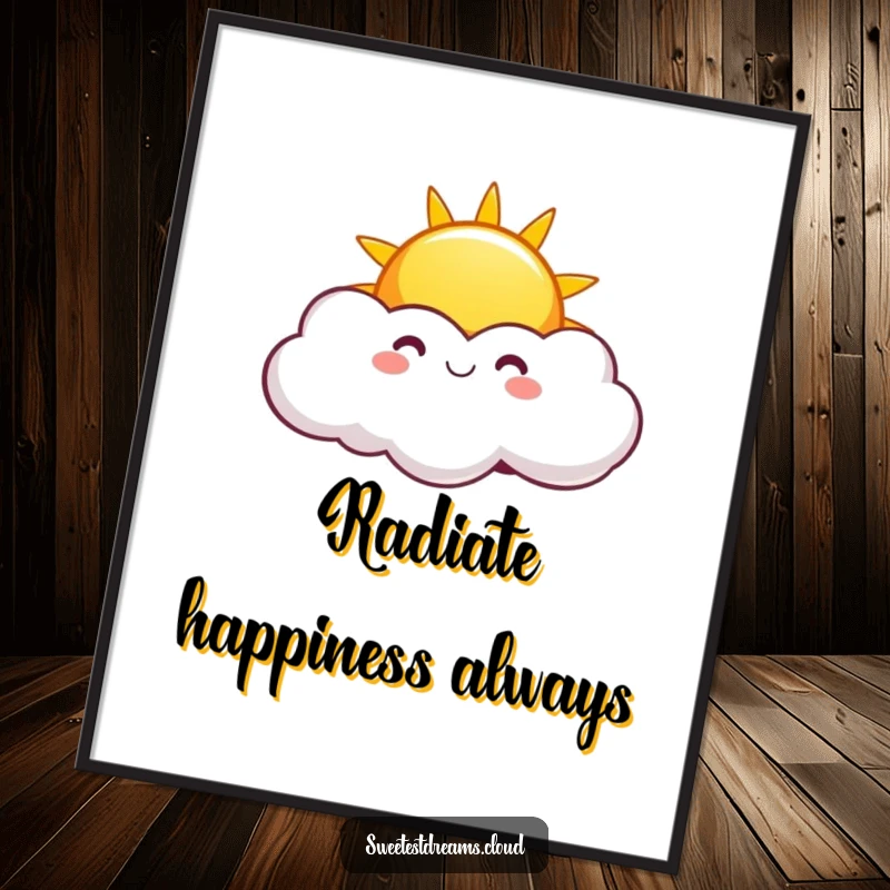 Funny Sunny Sun Digital Art Print showing a smiling sun peeking from playful clouds, ideal for creating a cheerful and humorous atmosphere.