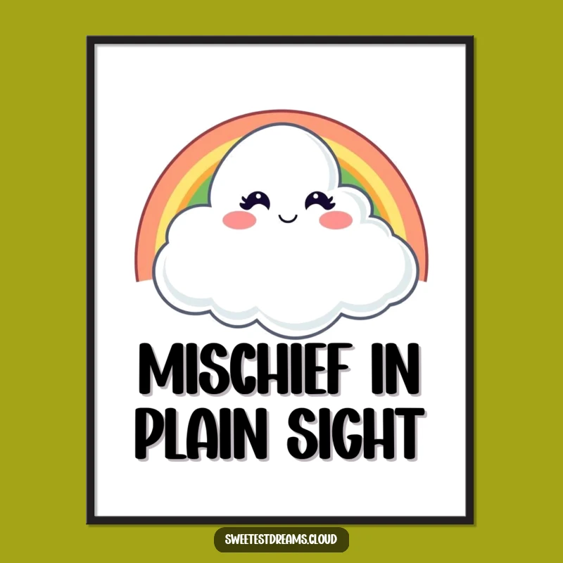 Funny Winking Cloud Digital Art: Instant Playful Wall Decor