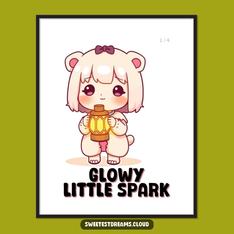 Funny Kawaii Lantern Digital Art: Glowing Light Adventure Print