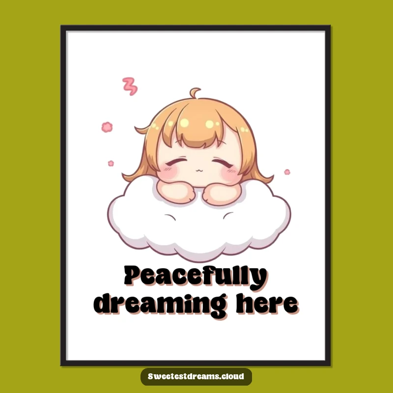 Funny Kawaii Dreamer Digital Art: Peaceful Cloud Character Print for Walls