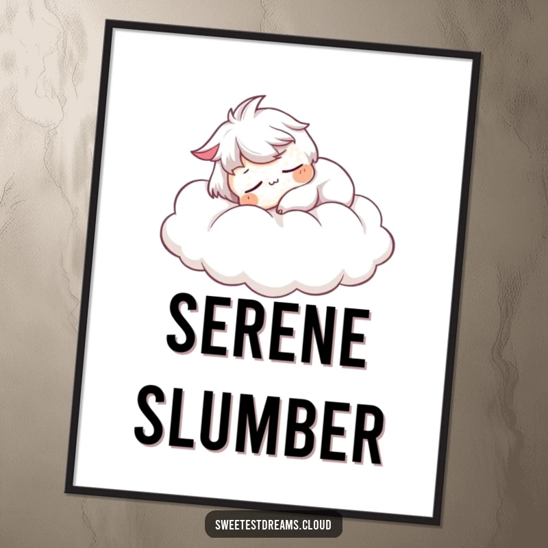 Funny Digital Art Print: Character peacefully sleeping on a cloud, serene and funny, perfect for tranquil decor.