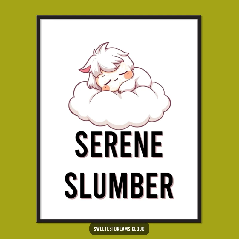 Funny Sleepy Cloud Digital Art: Serene Character Print, Instant Funny Gift