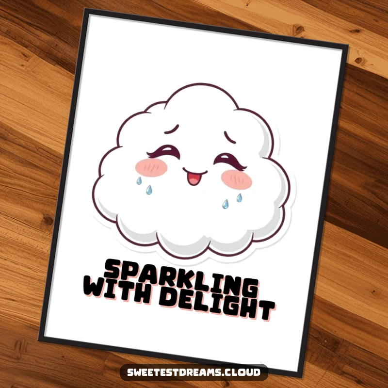 Funny giggling cloud digital art print of a happy cloud character laughing and shedding sparkling tears of joy.