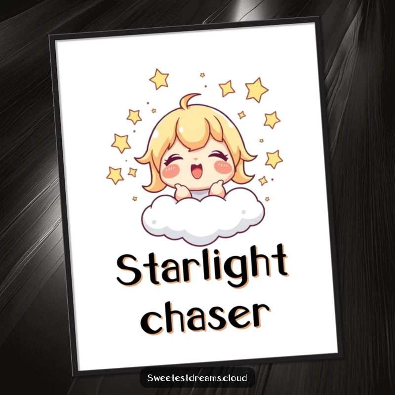 Funny Digital Art: A character giggles while chasing stars around a cloud, offering instant humorous decor and a playful, joyful vibe.