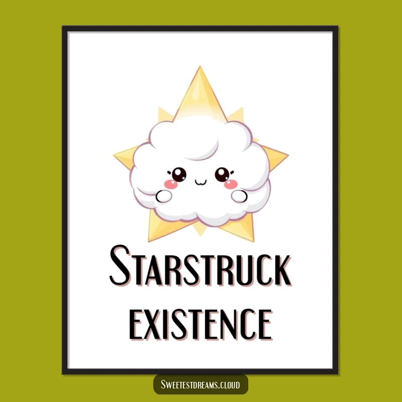 Funny Cloud Peeking Star Digital Art - Instant Cosmic Wall Decor