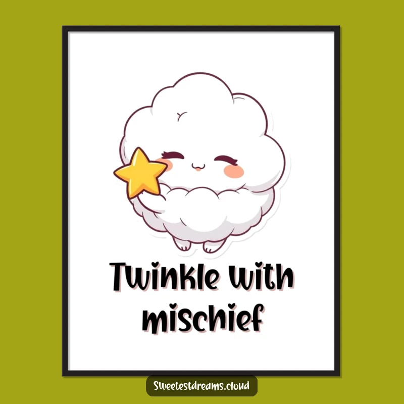 Funny Cloud Wink Star Digital Art: Playful Character for Hilarious Spaces