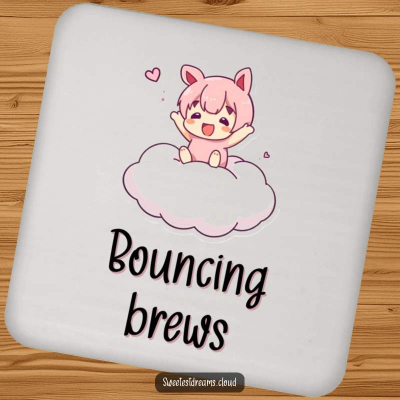 Funny Drink Coaster with a character bouncing on a marshmallow cloud, perfect for adding a humorous and playful touch.