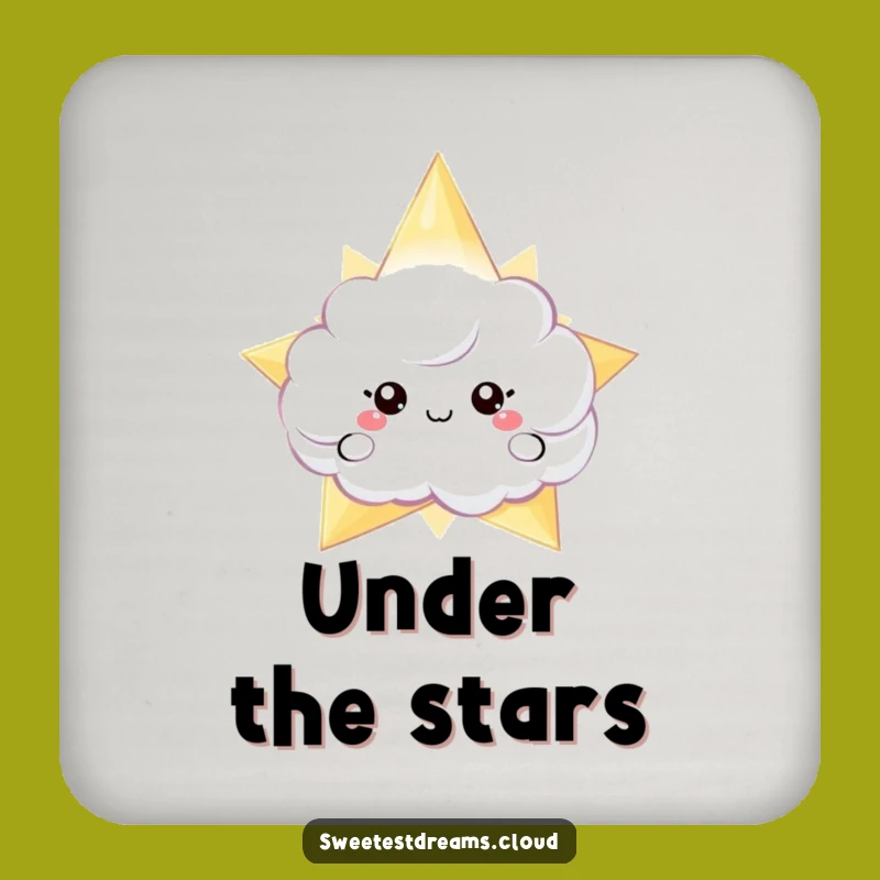 Funny Cloud Peeking Star Coaster - Protect Surfaces with Cosmic Charm
