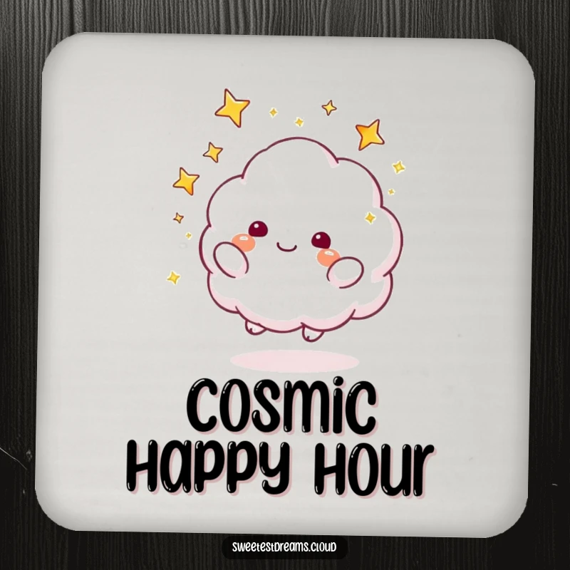 Funny Coaster with a cloud character playfully tossing sparkly stars, adding a touch of celestial charm to tabletops.