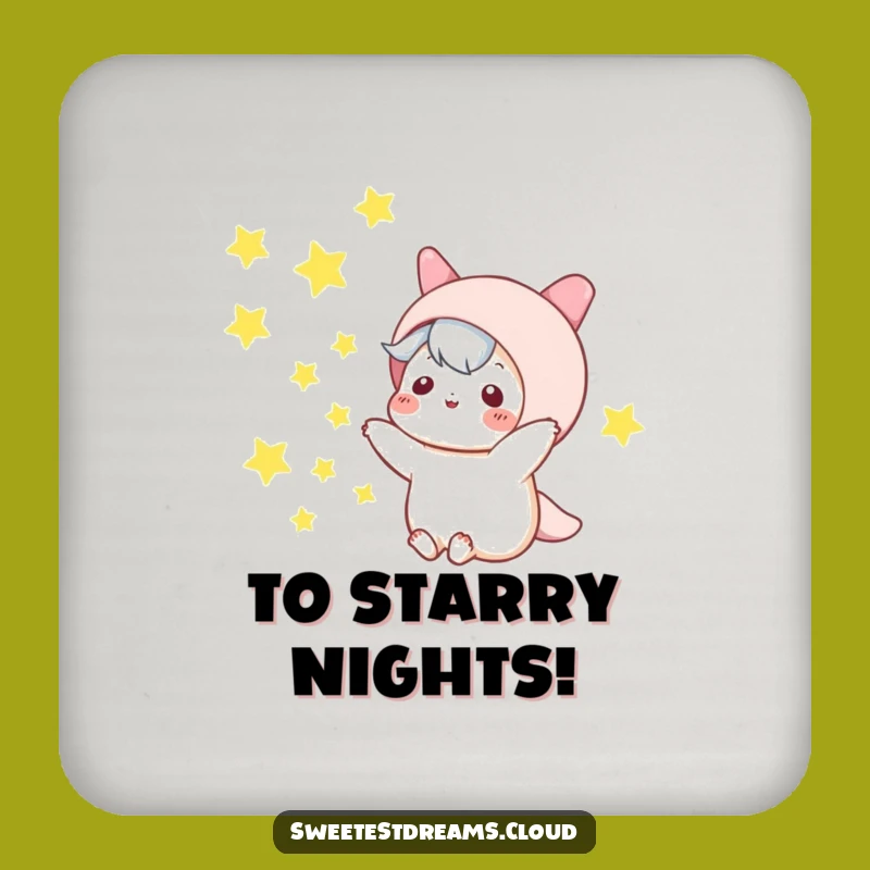 Funny Kawaii Star Toss Drink Coaster: Night Sky Character for Table Protection