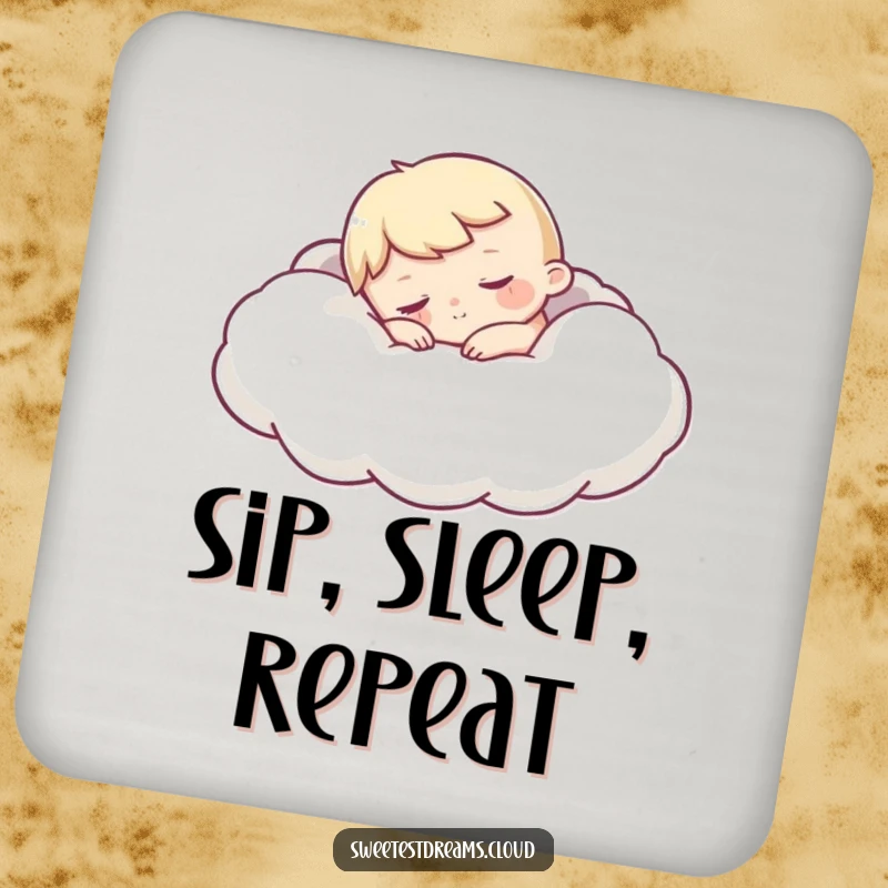 Funny Sleepy Character Drink Coasters with a design of a character napping on a cloud, offering surface protection with humorous comfort.