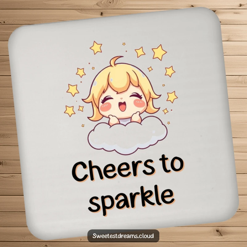 Funny Drink Coaster: A character giggles while chasing stars around a cloud, protecting surfaces with a dose of playful humor.
