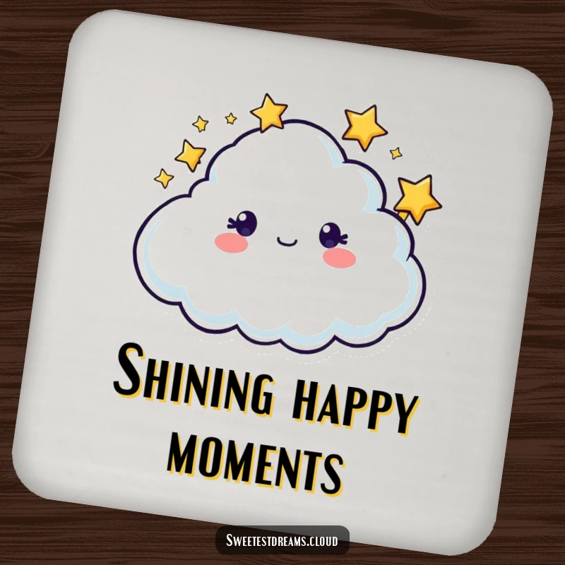 Funny cloud character with twinkling stars around its head, designed for a humorous and protective drink coaster.