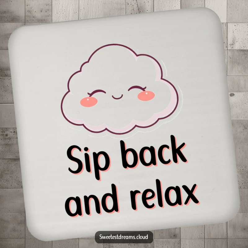 Funny coaster featuring a serene cloud character floating peacefully with closed eyes.