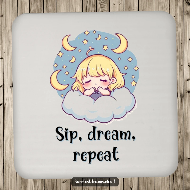 Funny Coaster: Character dreaming amidst stars, protecting surfaces, a whimsical and funny home accessory.